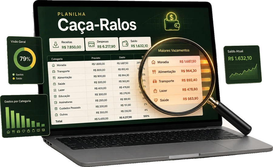 Planilha Caça-Ralos aberta no notebook